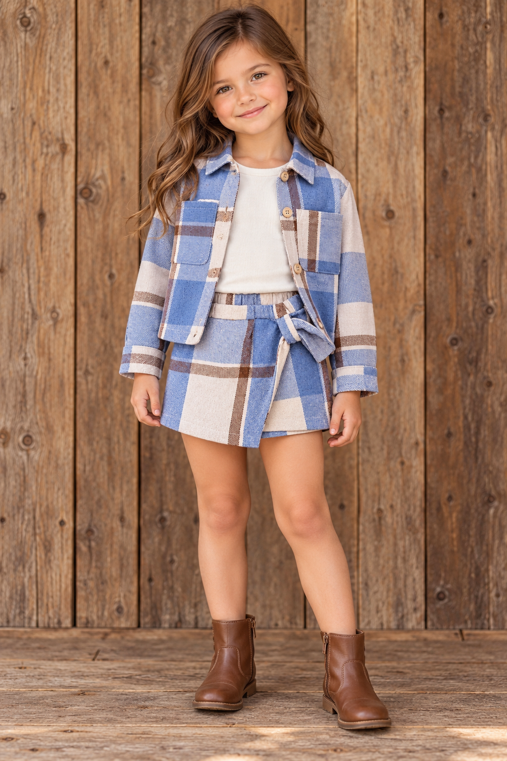 Blue Brown Plaid Flannel Skort