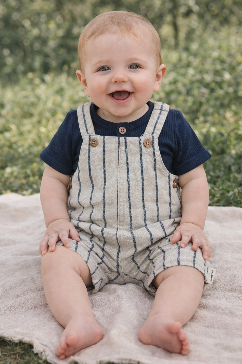 Navy Ribbed Onesie Striped Overall Set