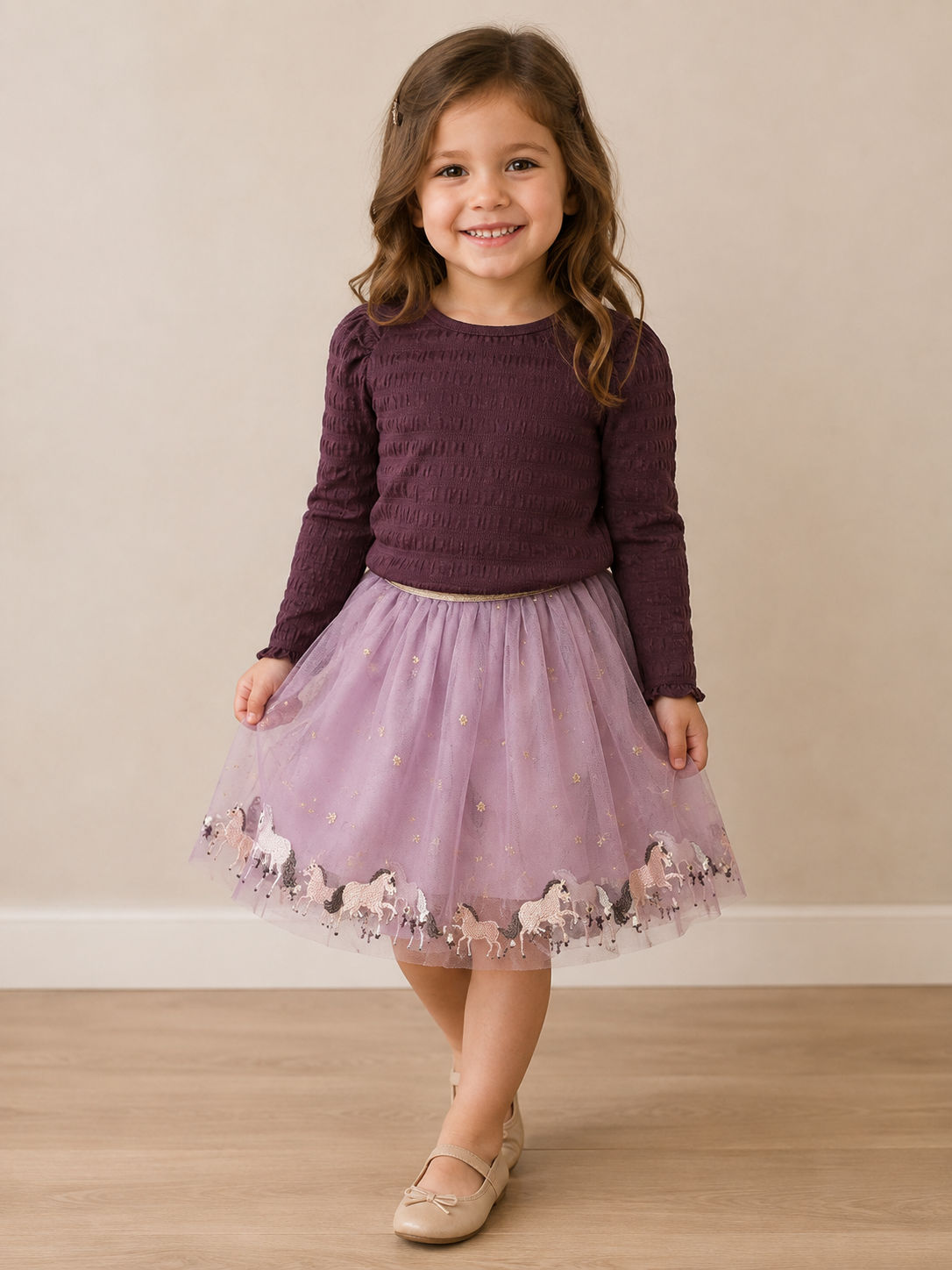 Mesh Skirt with Embroidered Horses