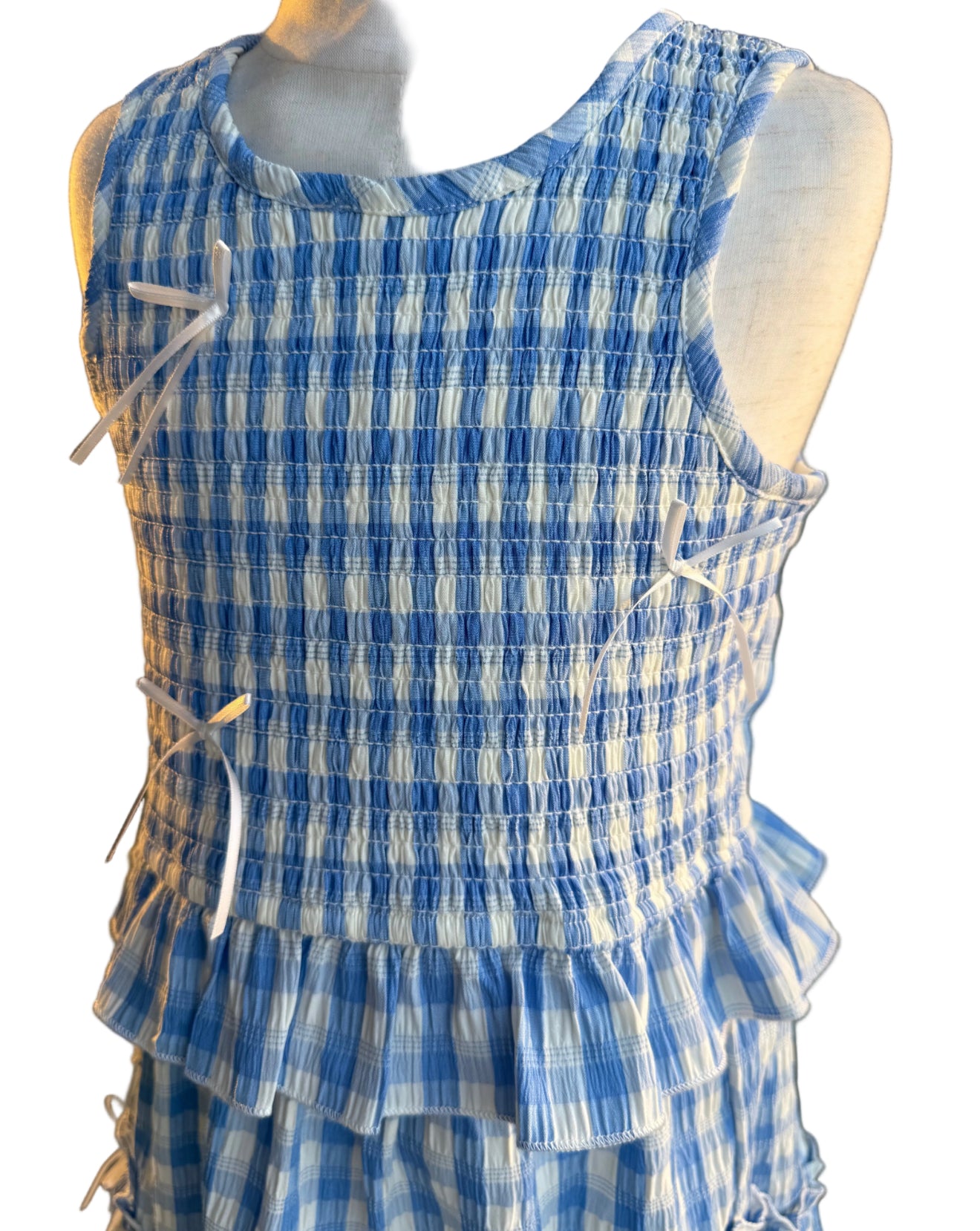 Smocked Gingham Blue White Top