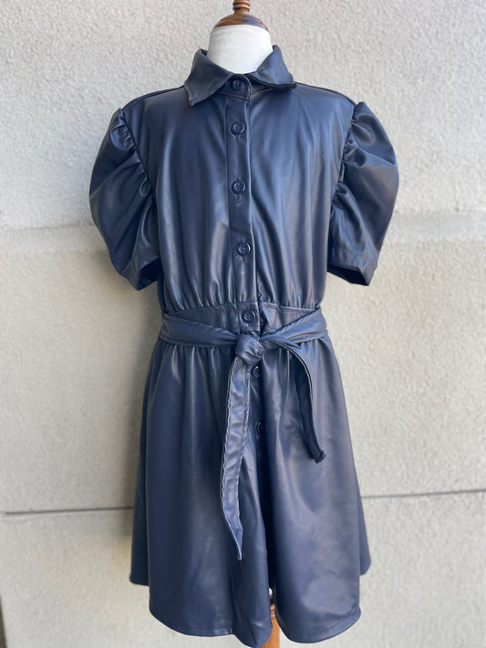 Navy Vegan Leather Dress