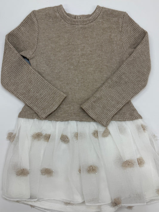 Waffle Knit Tulle Dots Dress