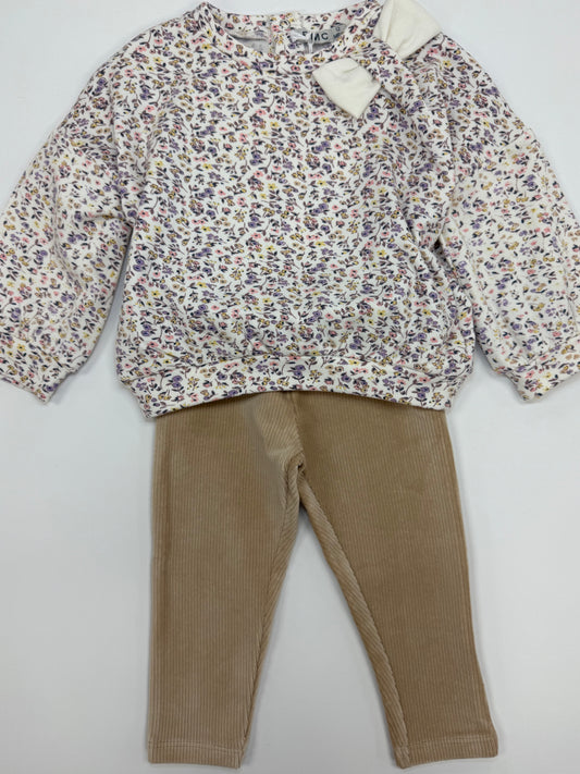 Floral Sweatshirt Corduroy Pants Set