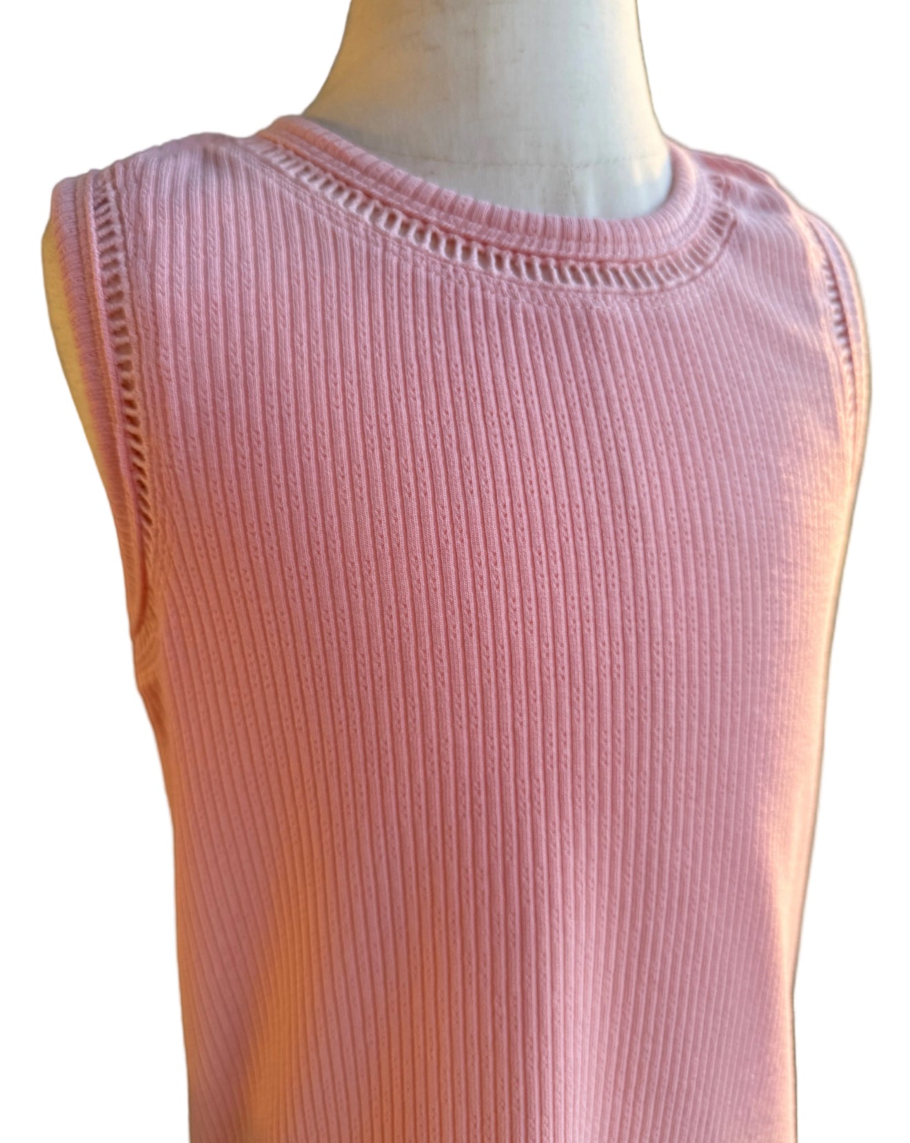 Pink Ribbed Tank with Trim