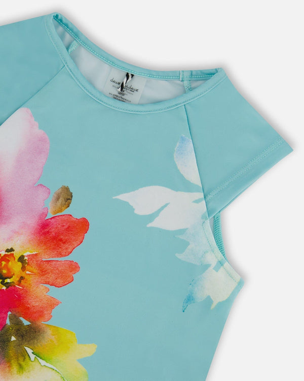 Turquoise Pink Flowers 2pc Swimsuit
