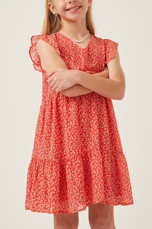 Red Beige Floral Dress