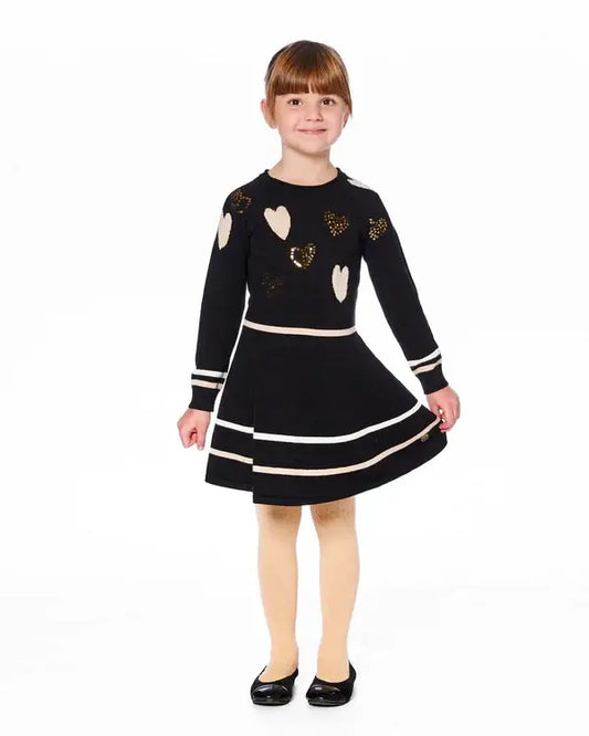 Knit Dress Black Glittery Hearts