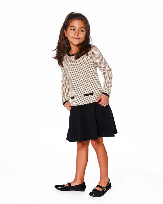 Knit Sweater Dress Beige Black