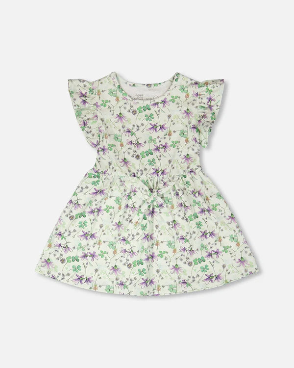 Purple Floral and Clover Jersey Dress