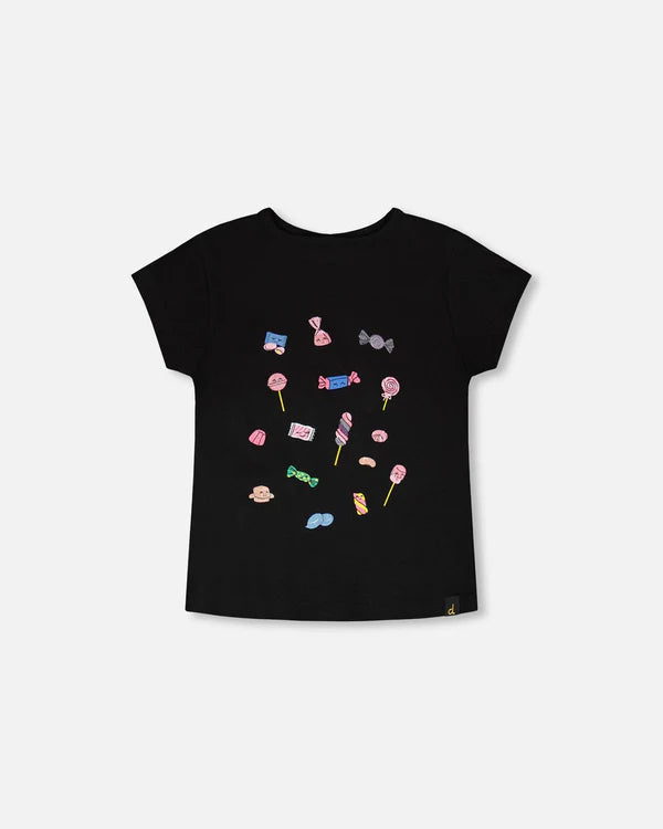 Black Tee with Assortment Candy Print