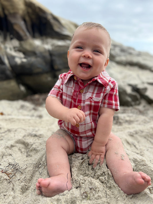 Red Cream Plaid Onesie