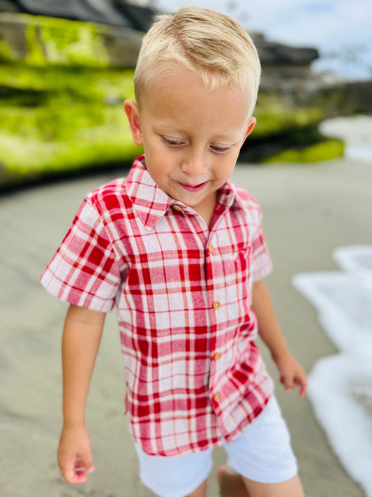 Red Cream Plaid Shirt 2-10