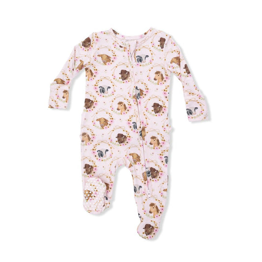 Farm Animal Pink Florals Ruffle Footie