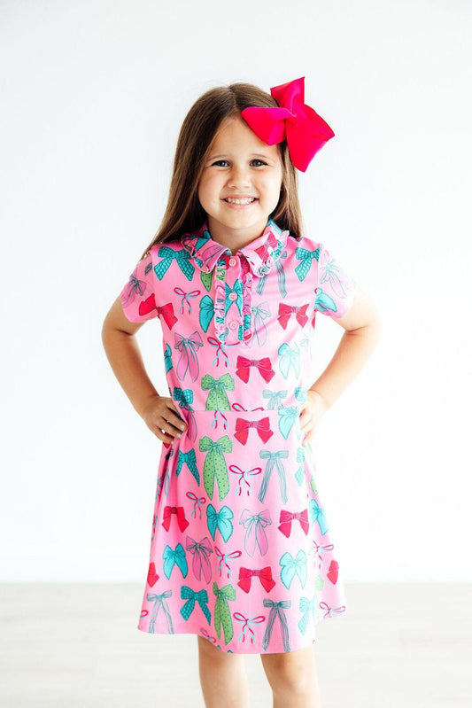 Pink Twirls & Ties SS Polo Dress