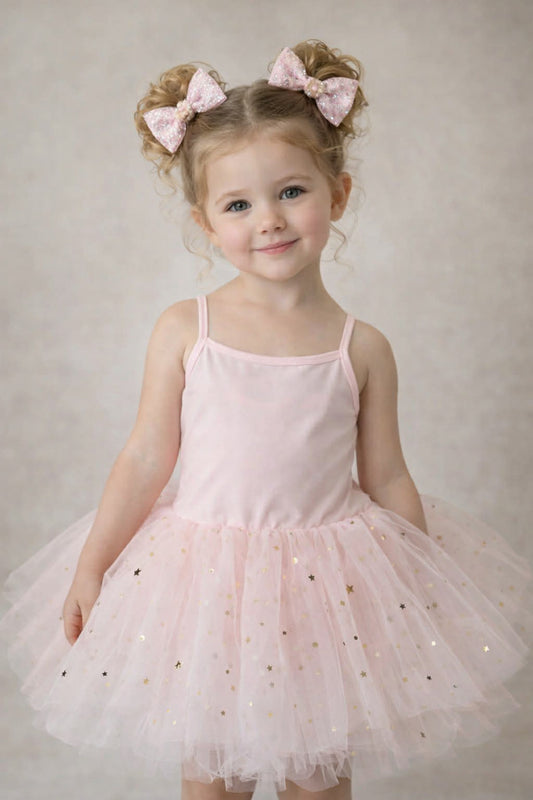 Pink Spaghetti Strap Star Leotard Tutu