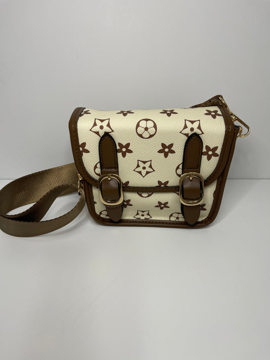 White and Brown Wide Strap Bag