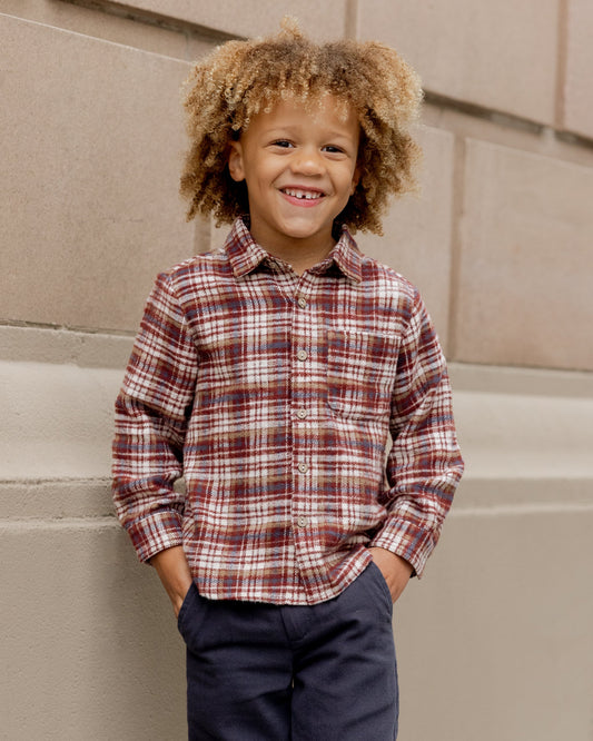 Collared LS Shirt Burgundy Plaid