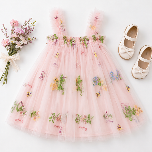 Embroidery Tulle Dress Pink