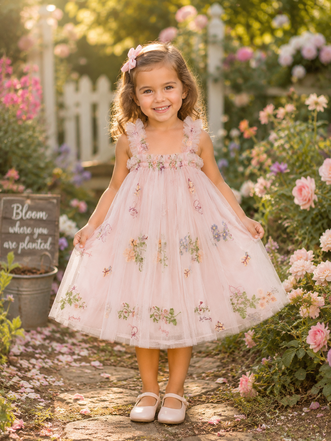 Embroidery Tulle Dress Pink