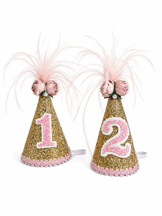 Gold Pink Feather Hat