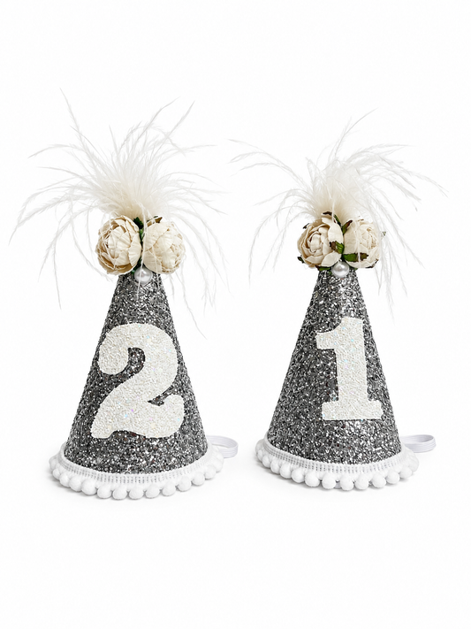 Silver White Feather Hat