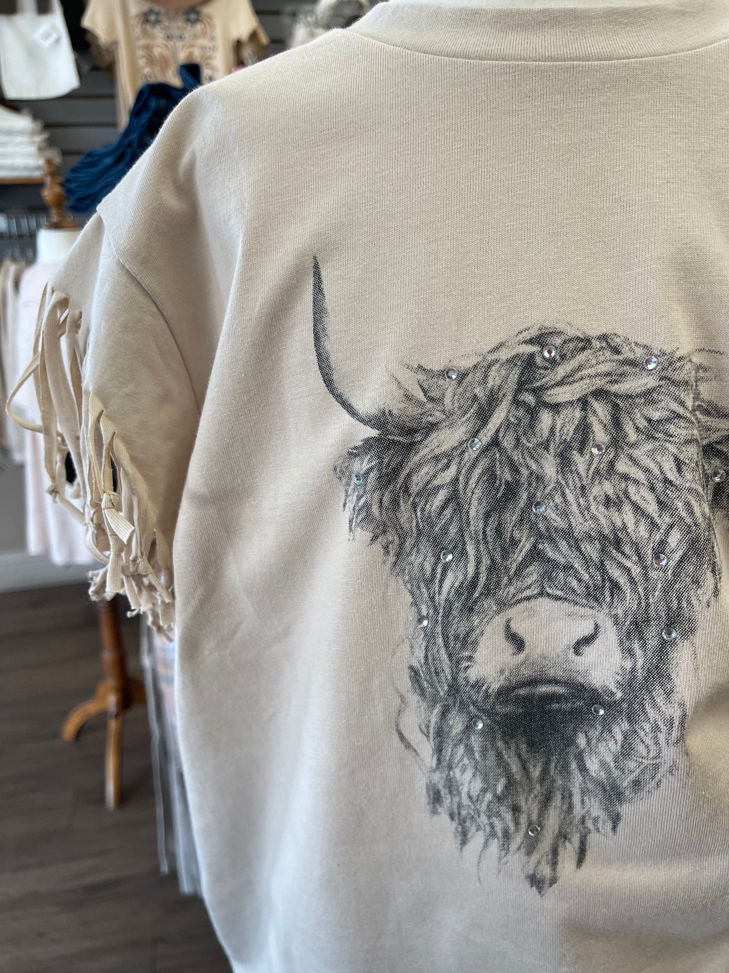 Beige Fringed Bull T-shirt