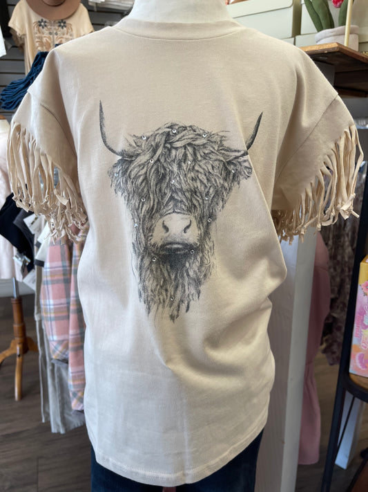 Beige Fringed Bull T-shirt