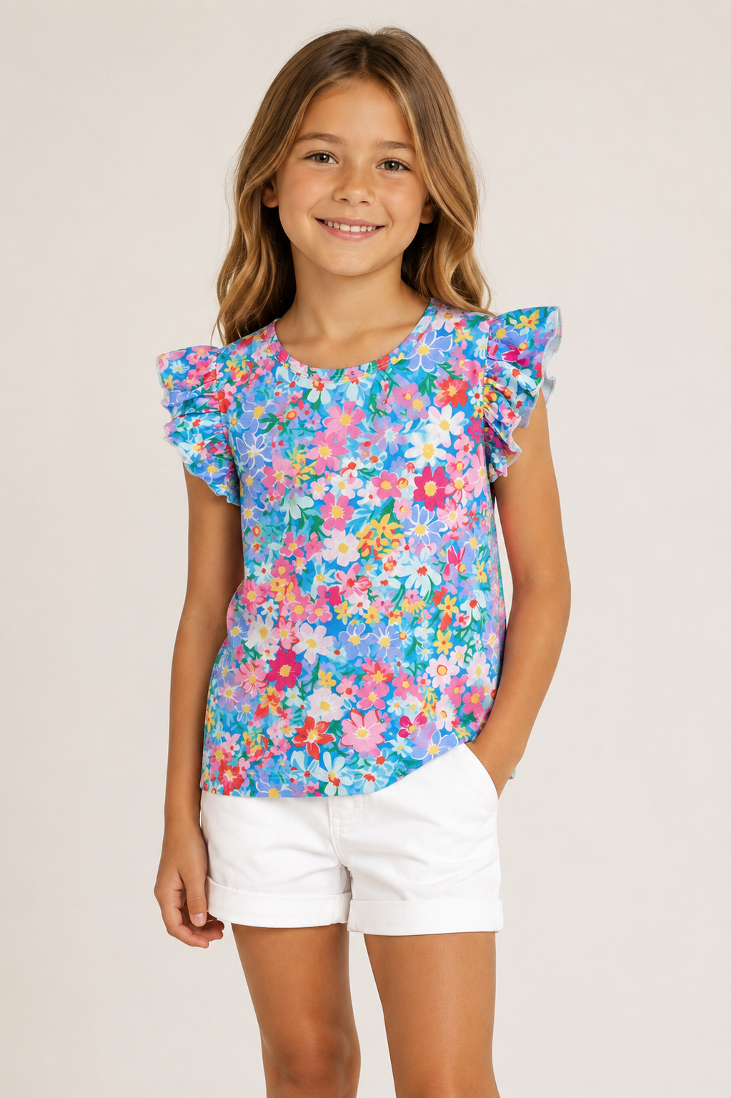 Preppy Floral SS Ruffle Tee