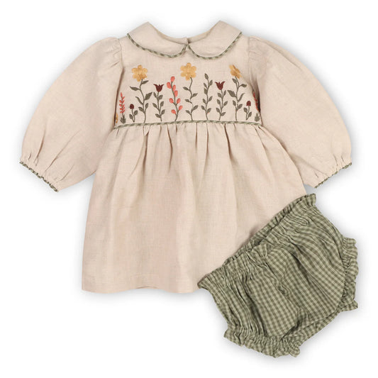 Linen Floral Peter Pan Dress Set