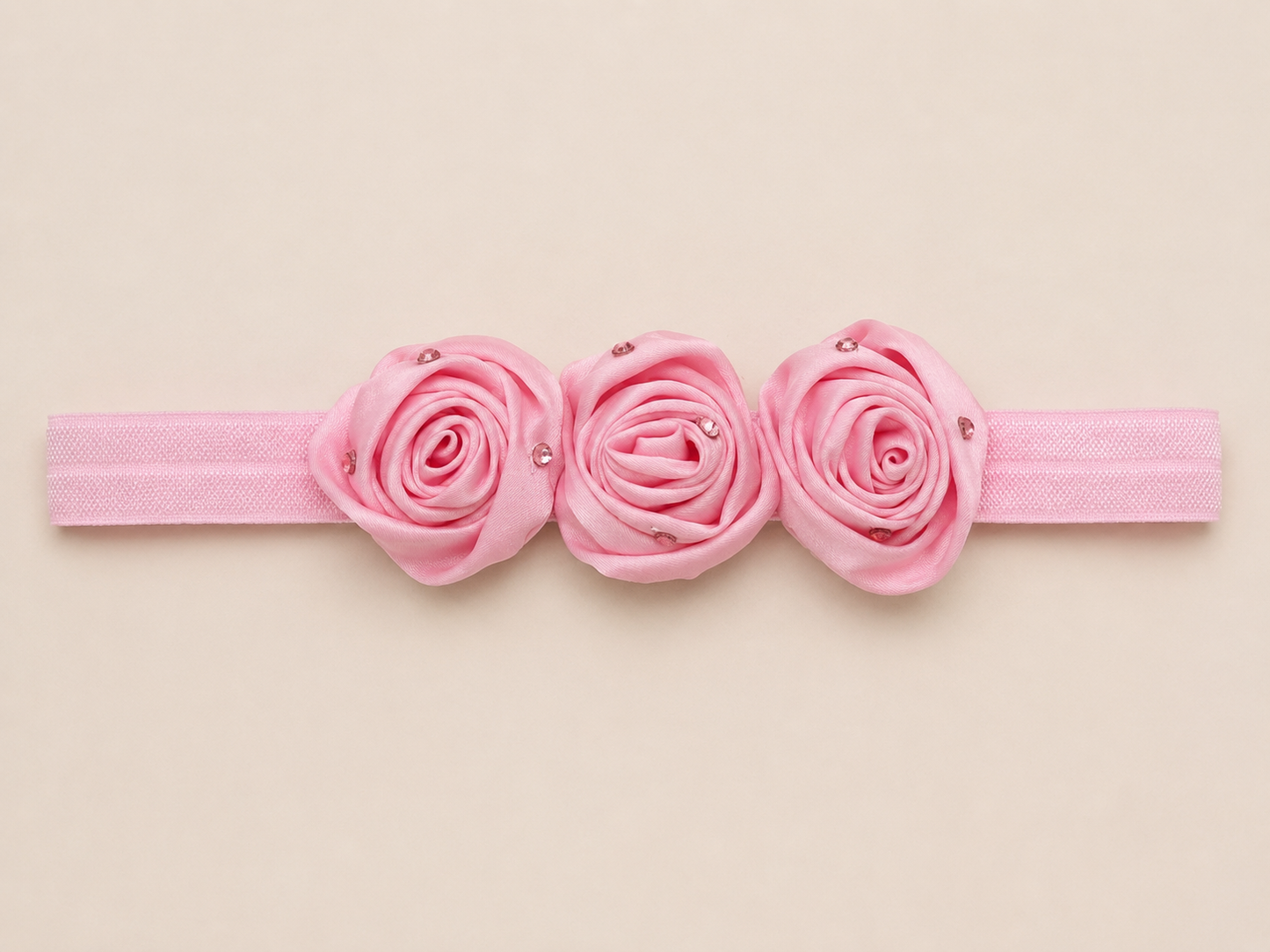 Crystalized Satin Rose Elastic Headband