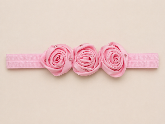 Crystalized Satin Rose Elastic Headband
