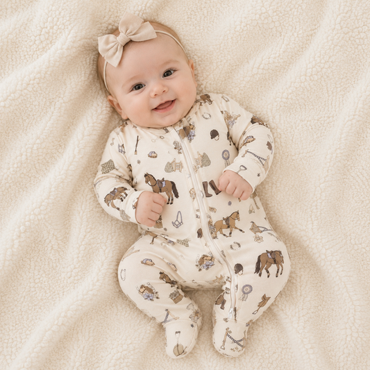Pretty Equestrian Ruffle Back Zipper Footie