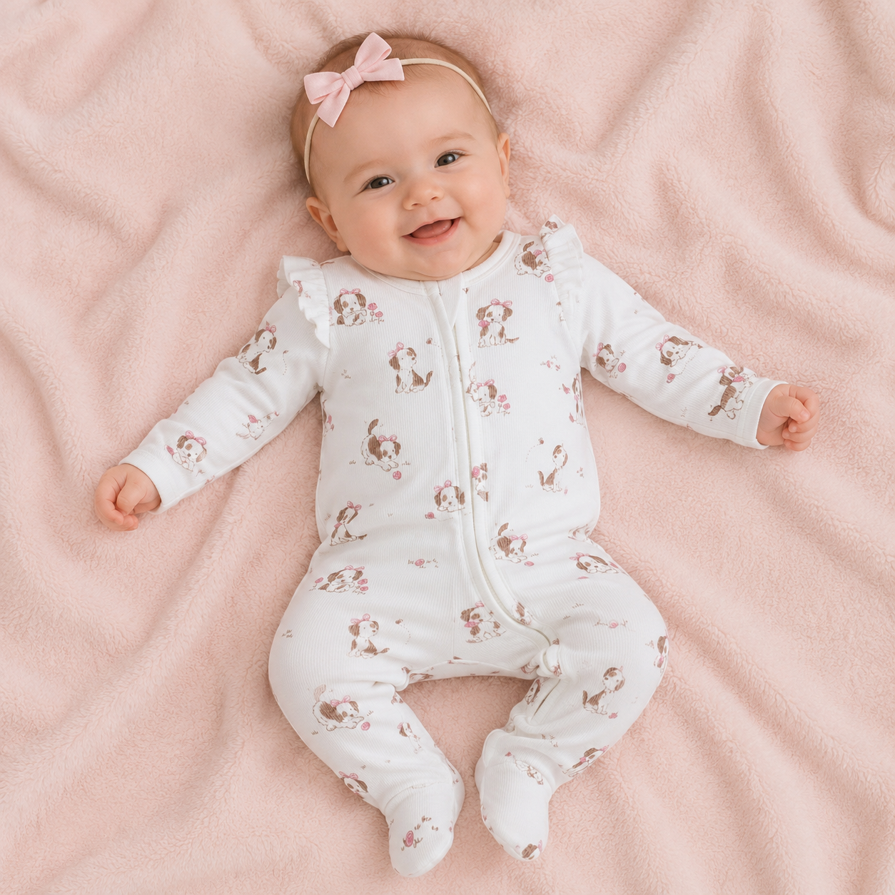 Explorer Puppy Pink Ruffle Zipper Footie