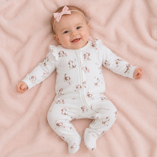 Explorer Puppy Pink Ruffle Zipper Footie