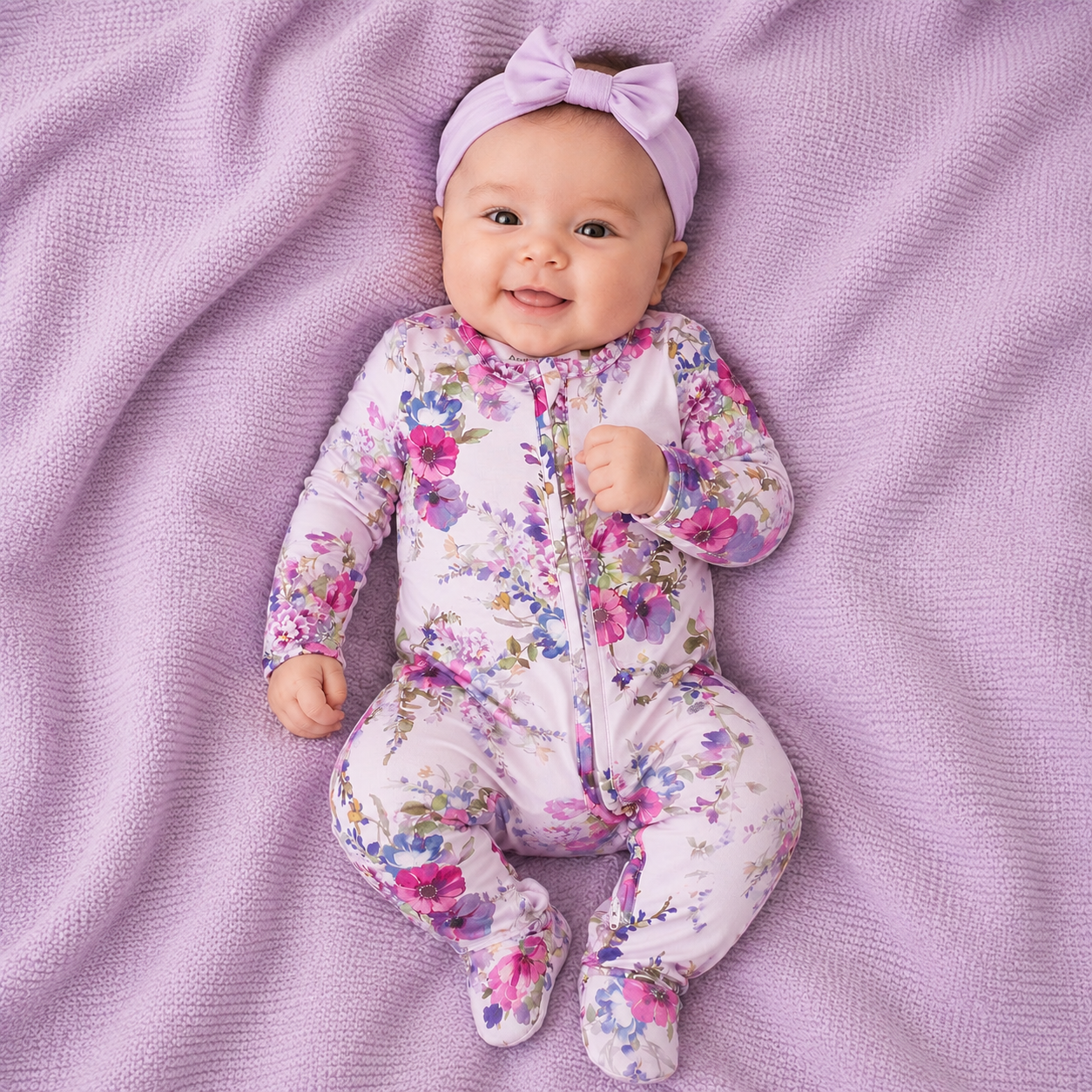 Dahlia Floral Ruffle Zipper Footie