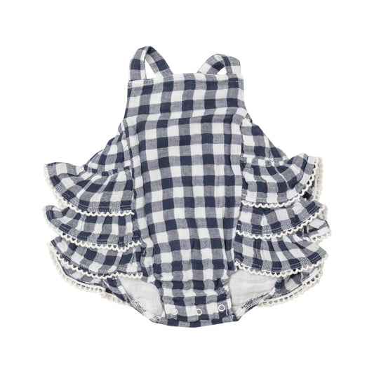 Navy Gingham Ruffle Sunsuit