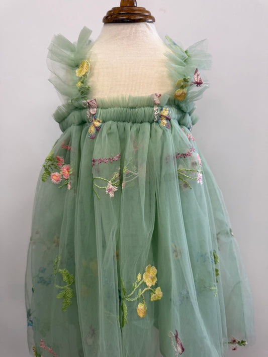 Embroidery Tulle Dress Green