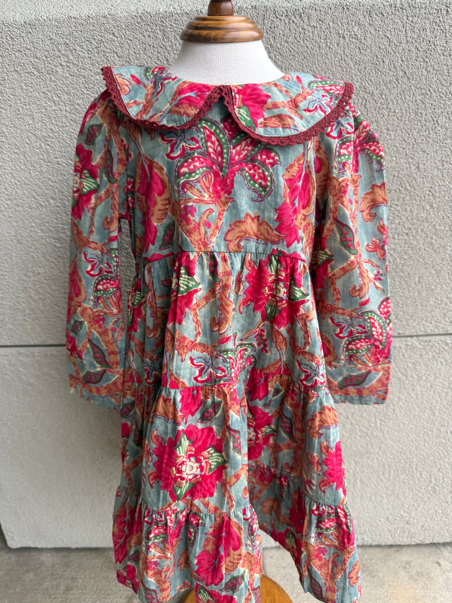 Red Rust Paisley Collared Dress