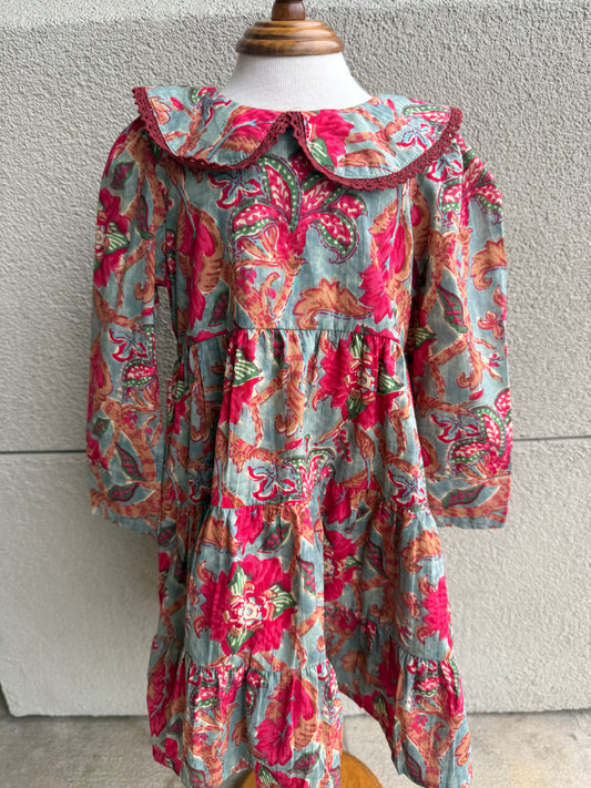Red Rust Paisley Collared Dress
