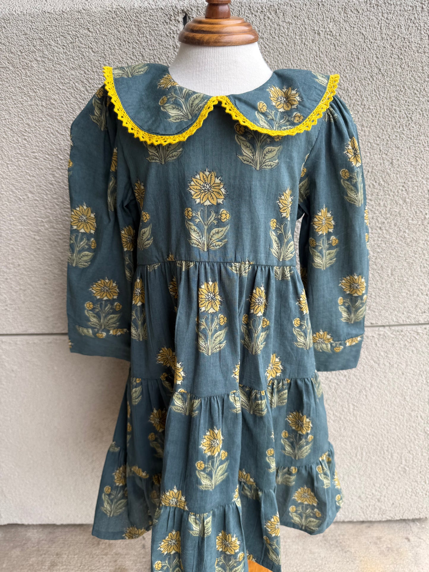 Dark Green Mustard Floral Collared Dress