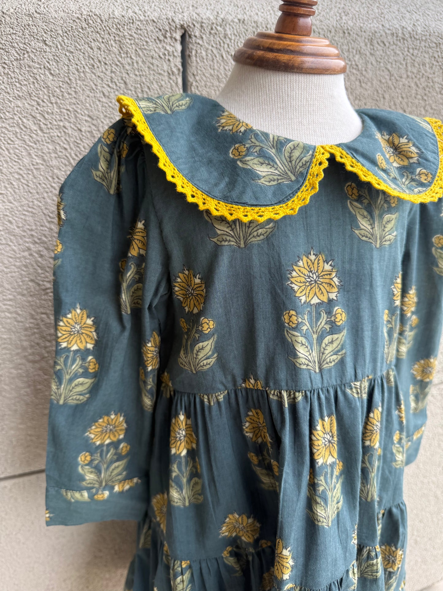 Dark Green Mustard Floral Collared Dress