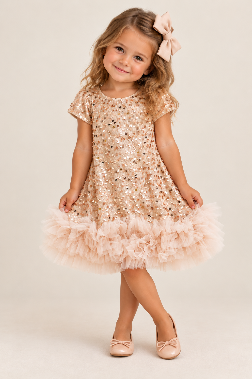 Champagne Sequin Tulle Dress