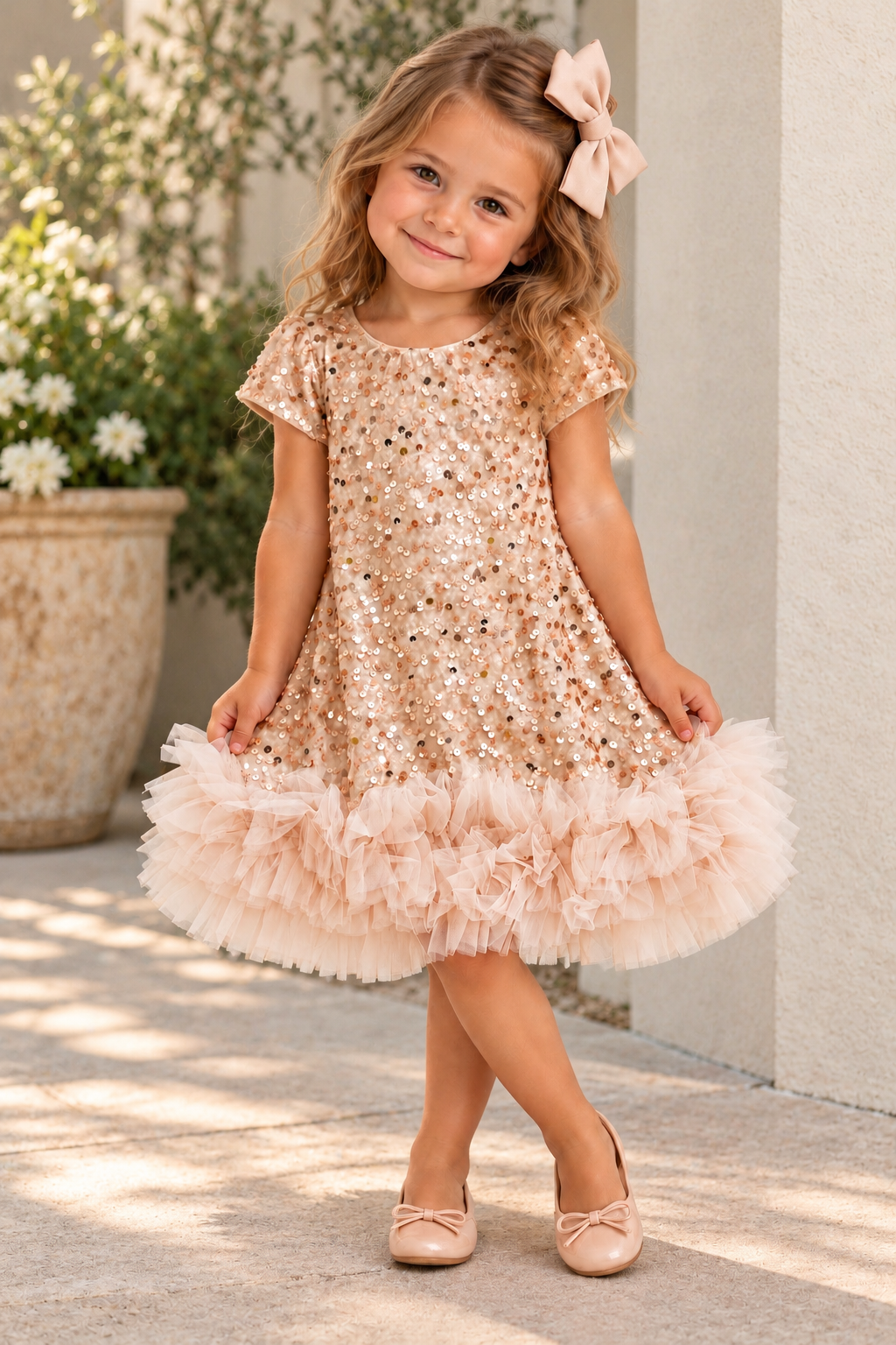 Champagne Sequin Tulle Dress