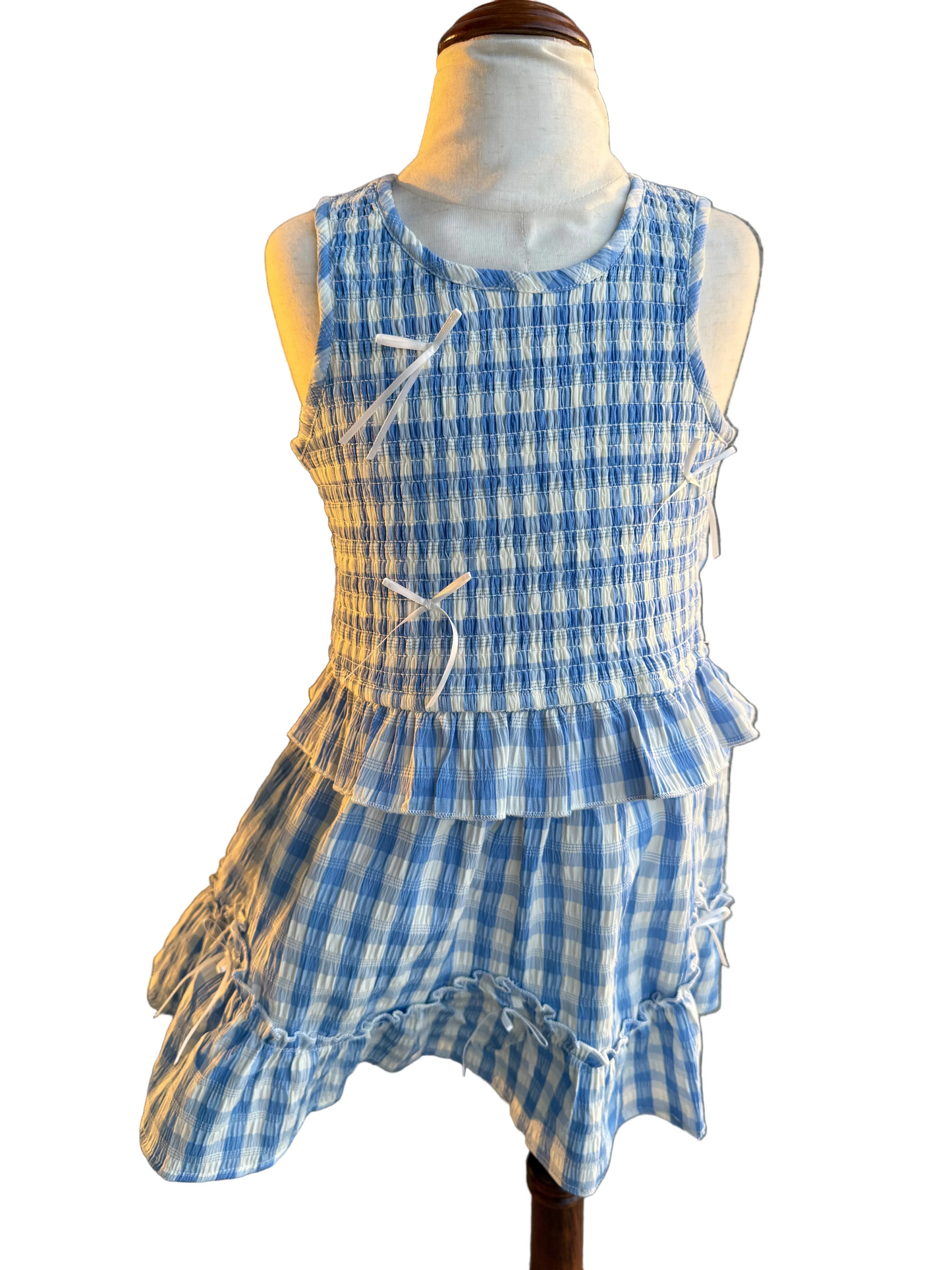 Smocked Gingham Blue White Top