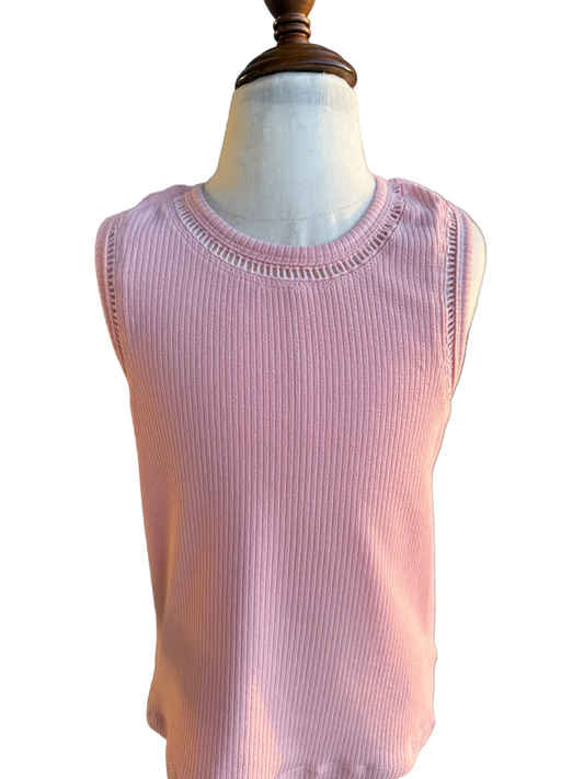 Pink Ribbed Tank with Trim