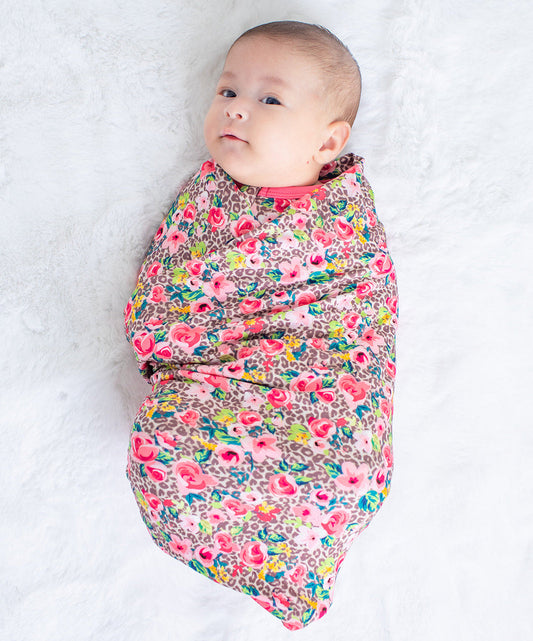 Leopard Floral Swaddle Blanket