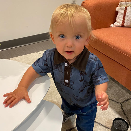 Blue Farm Print Onesie
