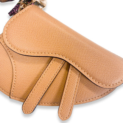 Beige Mini Saddle Purse W/ Scarf