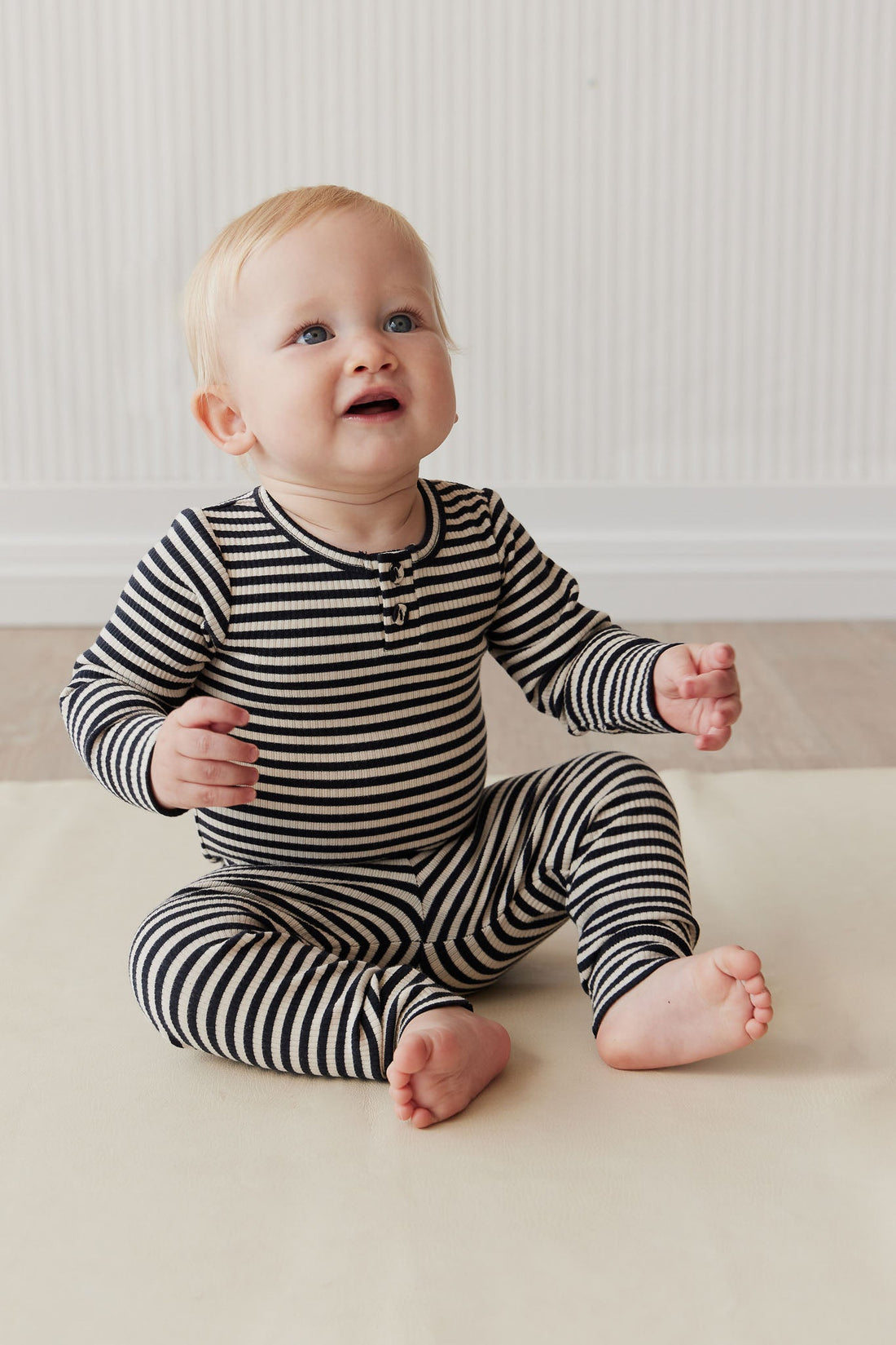 Navy Narrow Stripe Organic Set