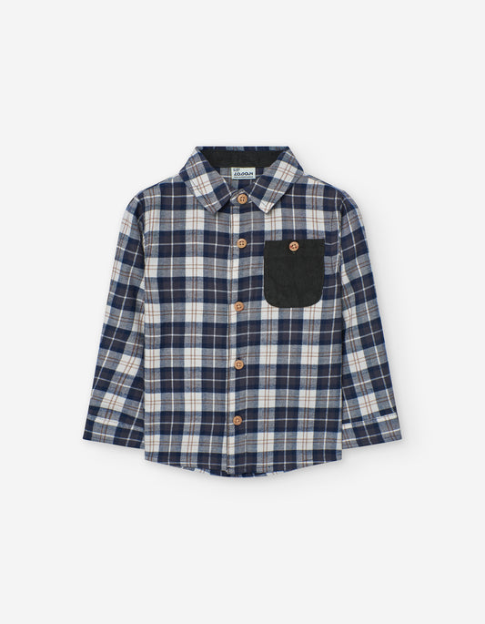 Navy Plaid Shirt W/Cord Pocket